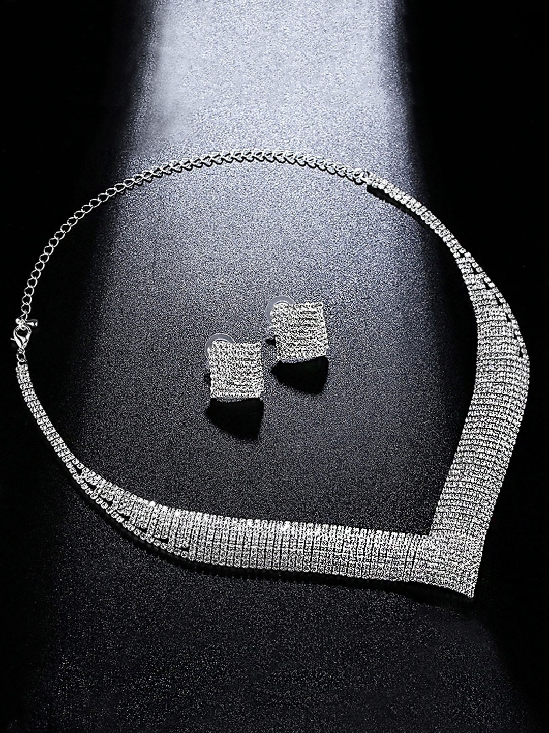 

Yellow Chimes Rhodium-Plated Silver-Toned & White Crystal-Studded Jewellery Set