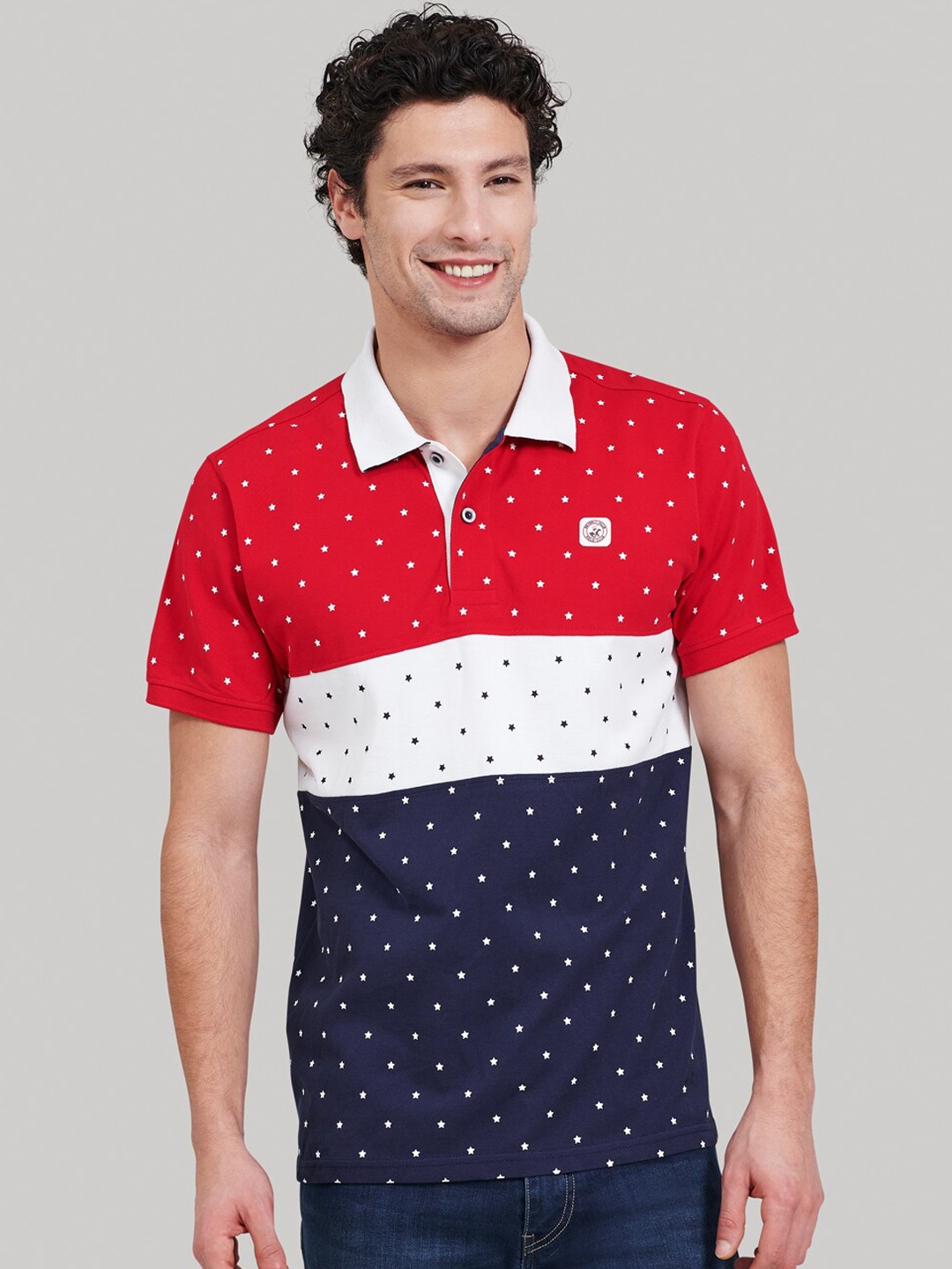 

Beverly Hills Polo Club Men Blue Printed Polo Collar T-shirt