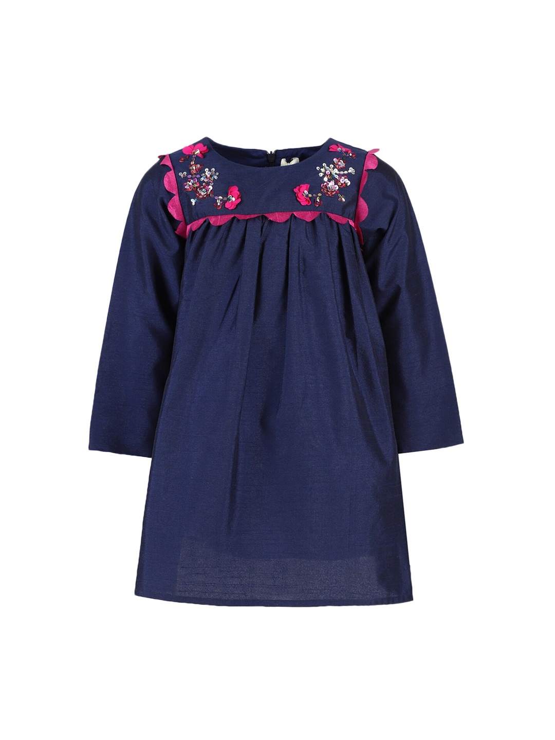 A Little Fable Girls Navy Blue Embellished A-Line Dress