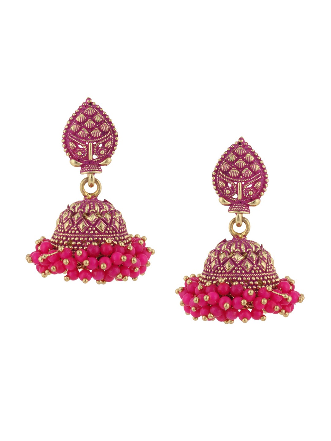 

ANIKAS CREATION Pink Dome Shaped Jhumkas