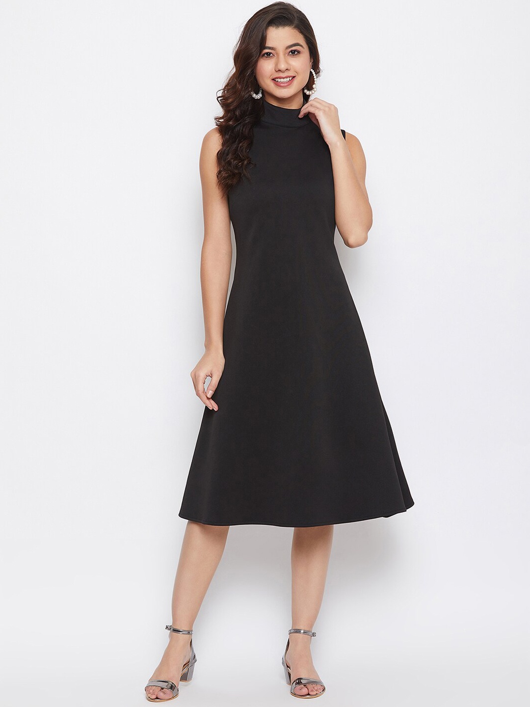 

Imfashini Women Black Solid A-Line Dress