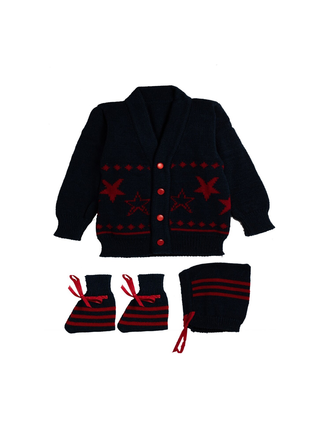 

Little Angels Unisex Kids Navy Blue Self Design Front-Open Sweater