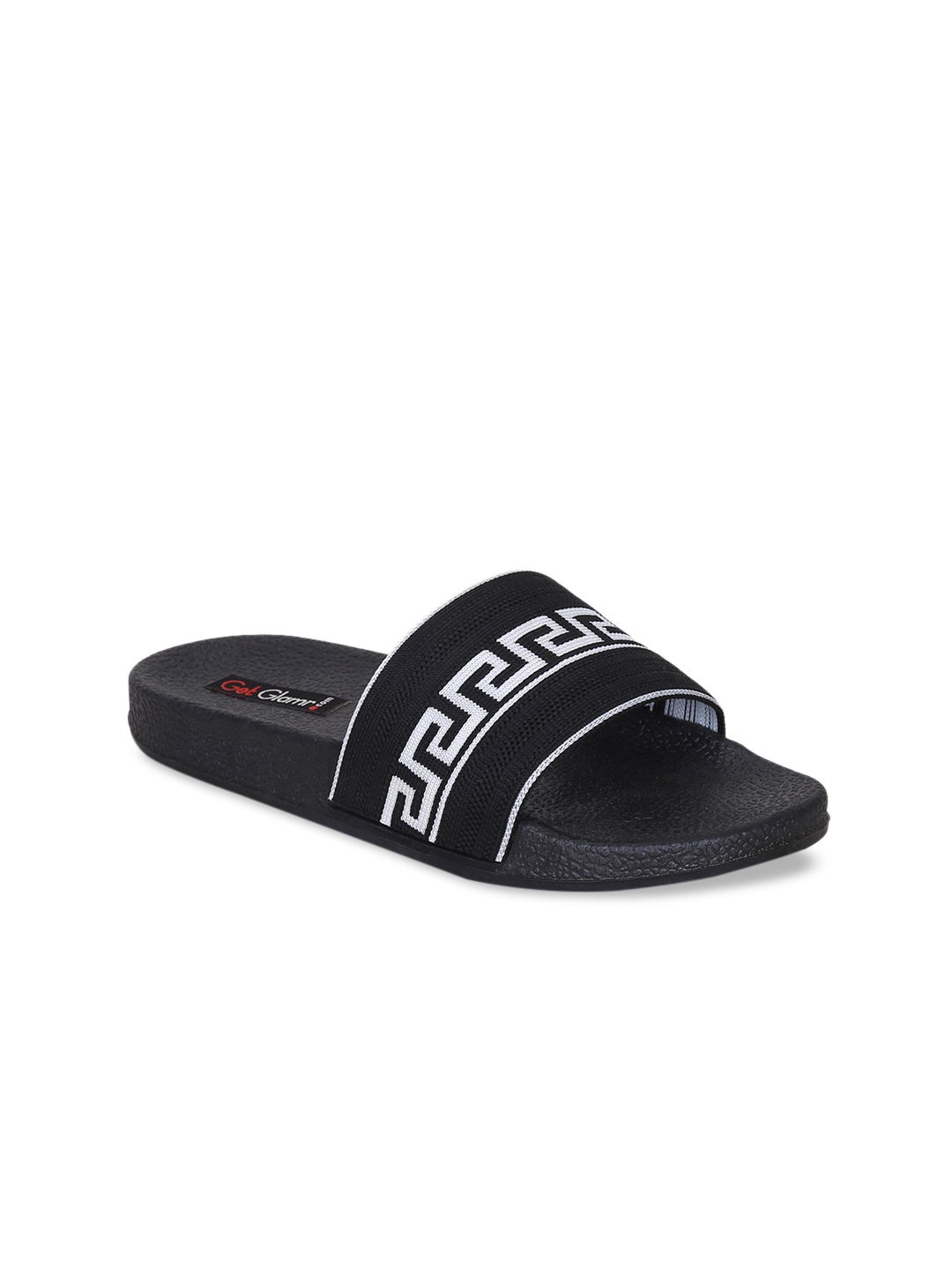 

Get Glamr Women Black & White Printed Sliders
