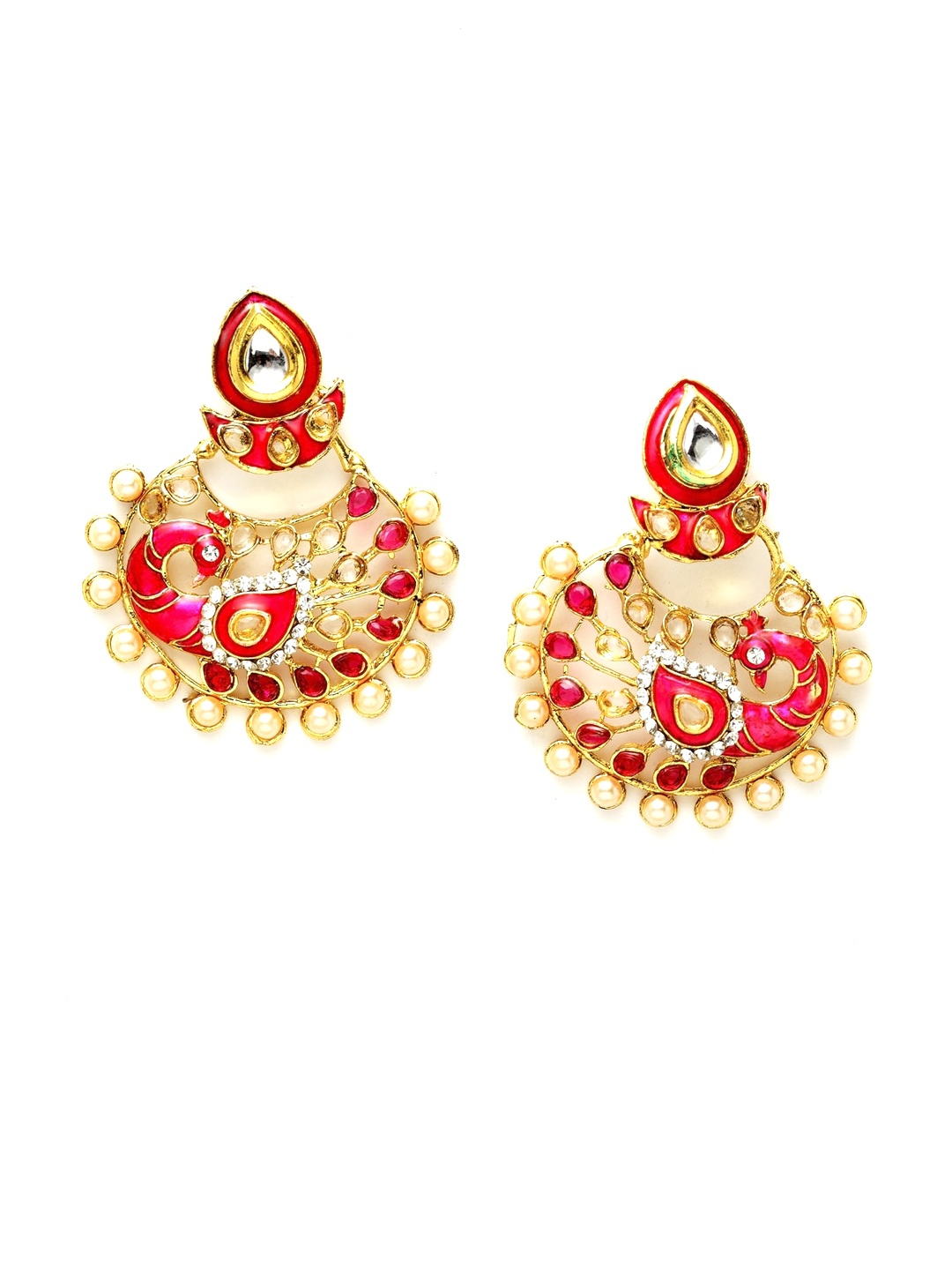 

ANIKAS CREATION Magenta & Gold-Toned Peacock Shaped Chandbalis
