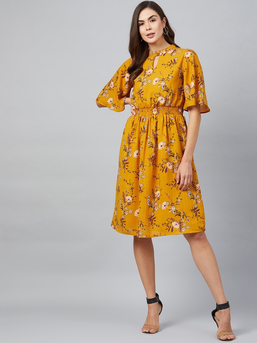 Marie Claire Women Mustard Yellow Printed A-Line Dress