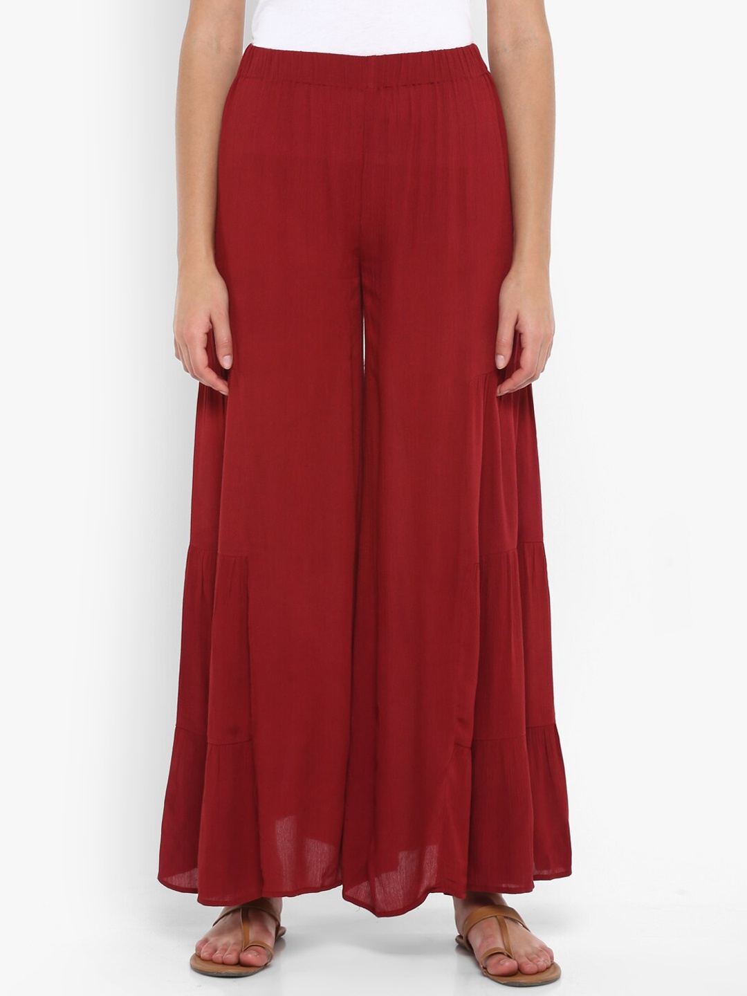 

Taurus Women Maroon Solid Flared Palazzos