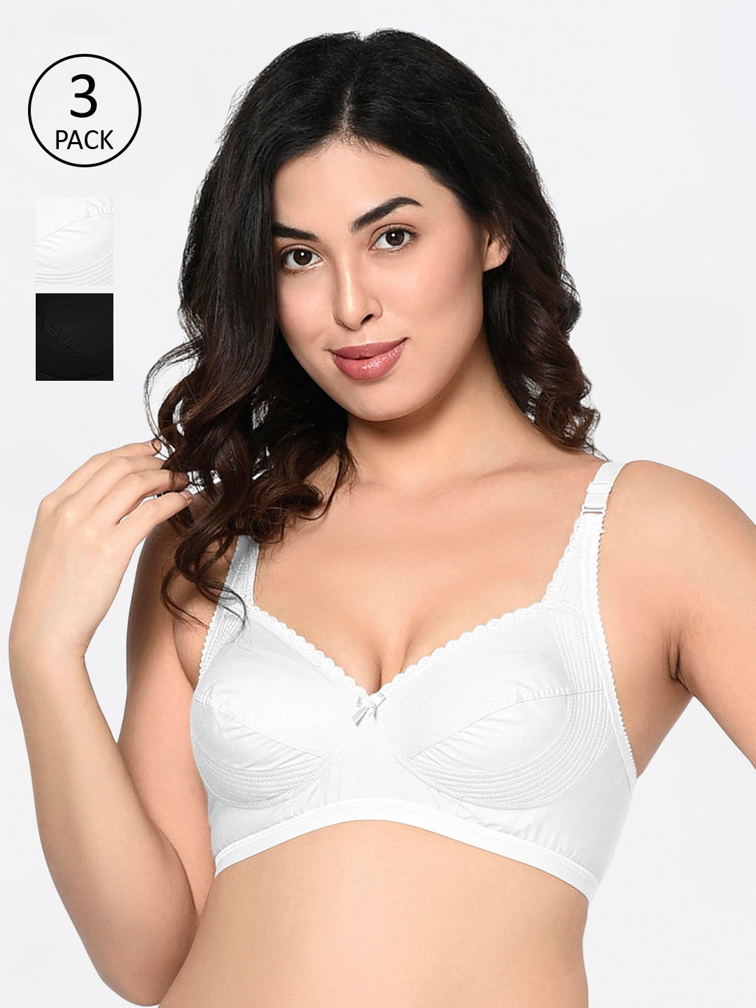 

Bodycare Pack Of 3 Black & White Solid Non-Wired Non Padded Everyday Bras 6592WBW-3PCS