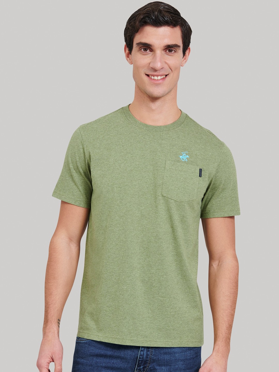 Beverly Hills Polo Club Men Green Solid Round Neck T-shirt