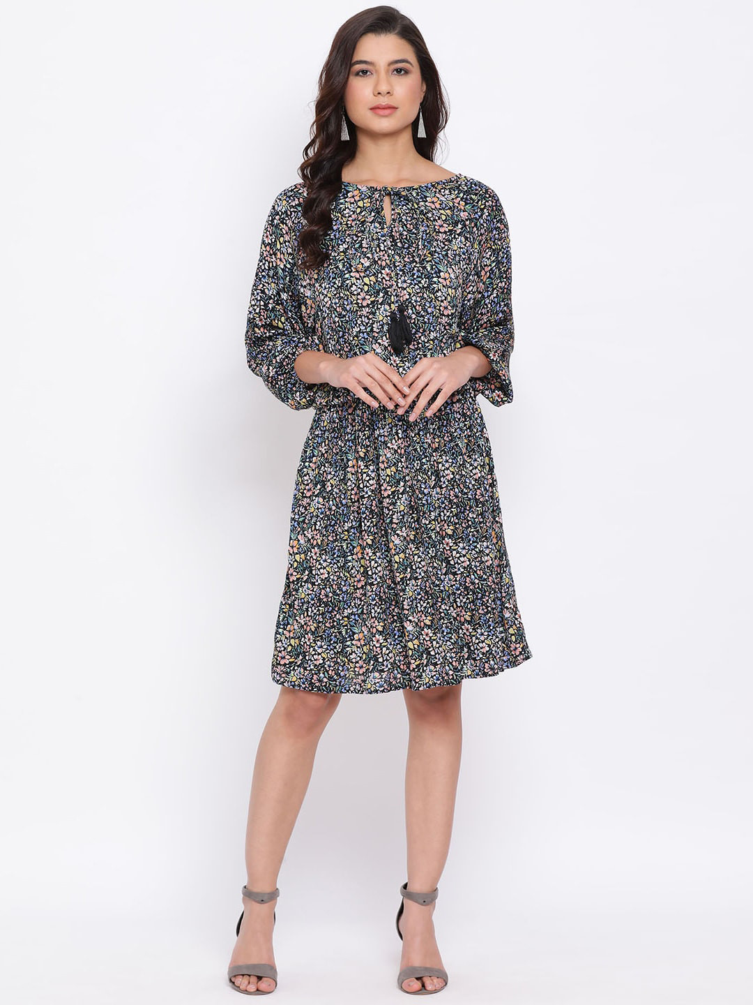 

Oxolloxo Women Black Printed Fit and Flare Dress