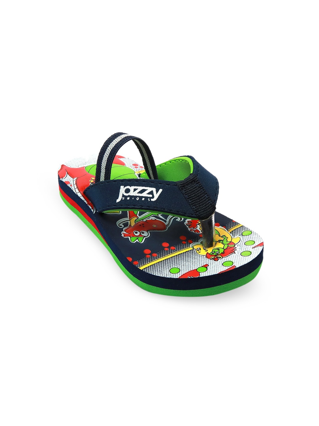 

Jazzy Juniors Boys Navy Blue & Green Printed Thong Flip-Flops