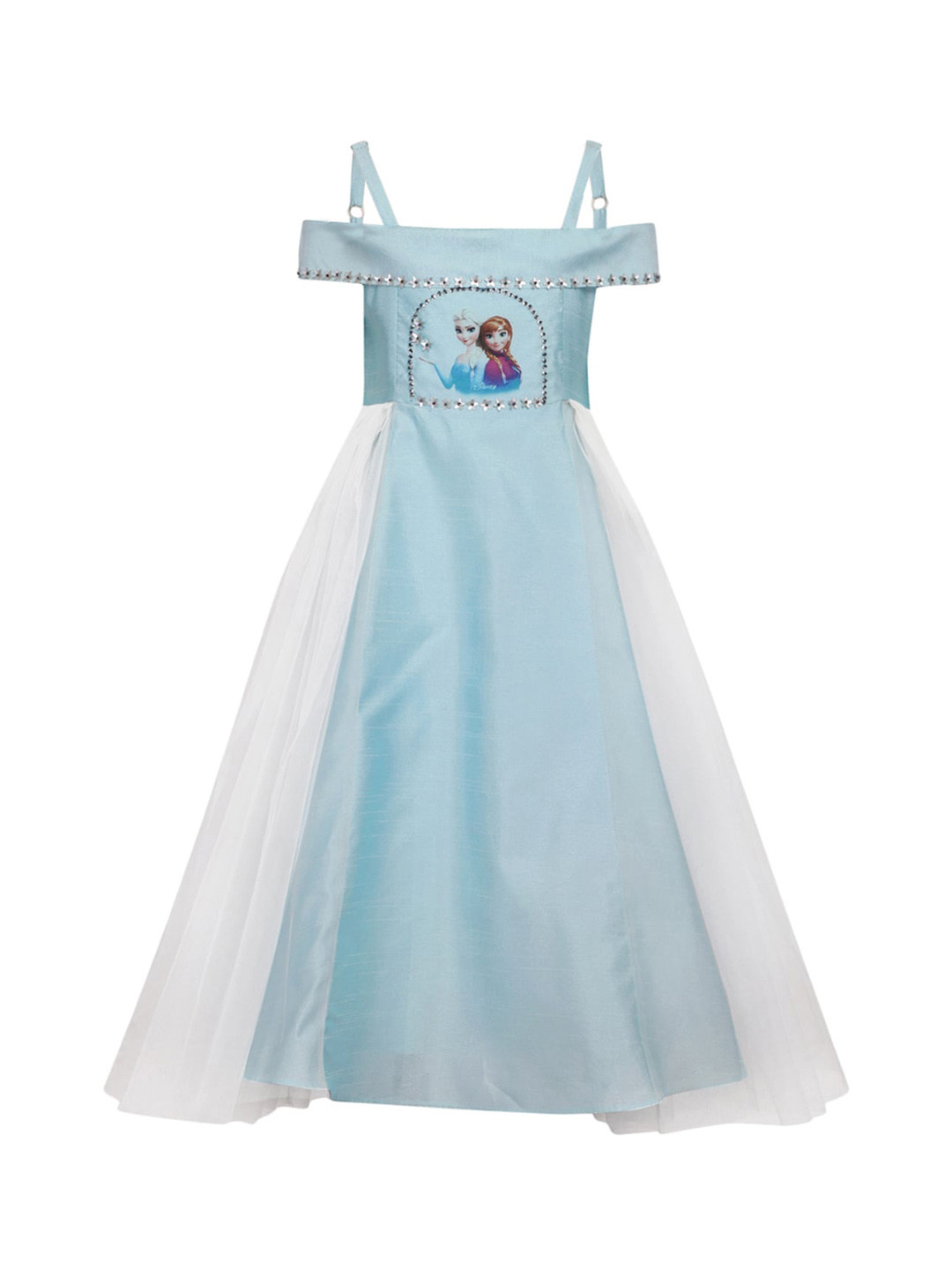 

A Little Fable Girls Blue Disney Princess Print Maxi Dress
