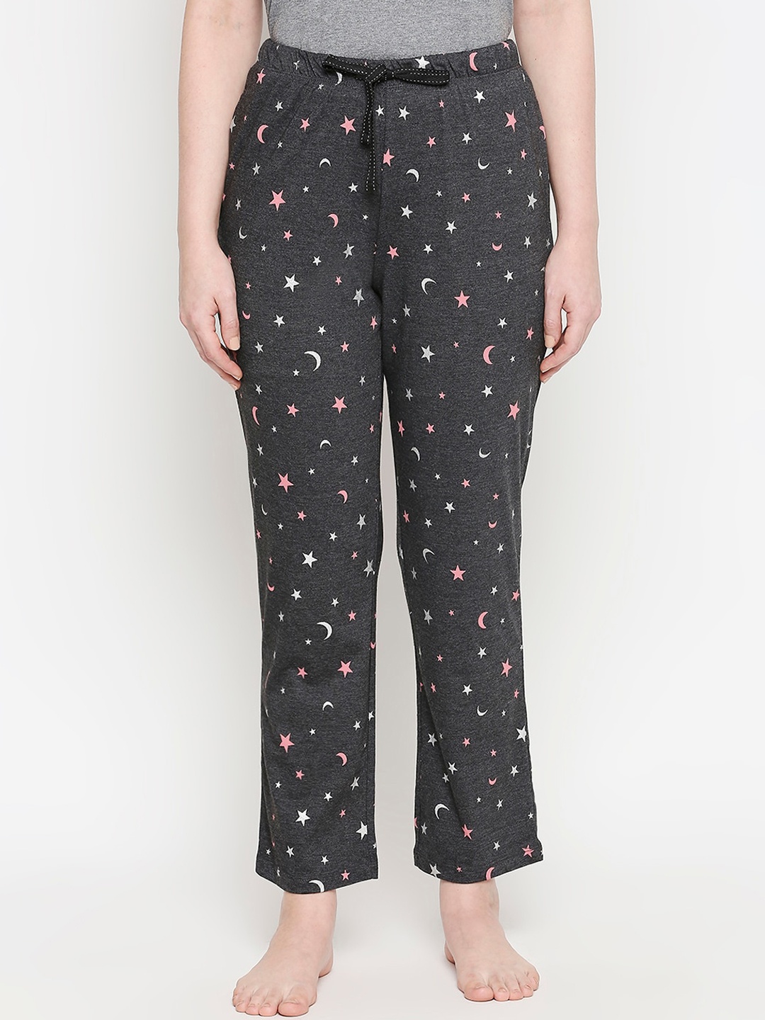 

Dreamz by Pantaloons Women Grey Printed Cotton Lounge Pants