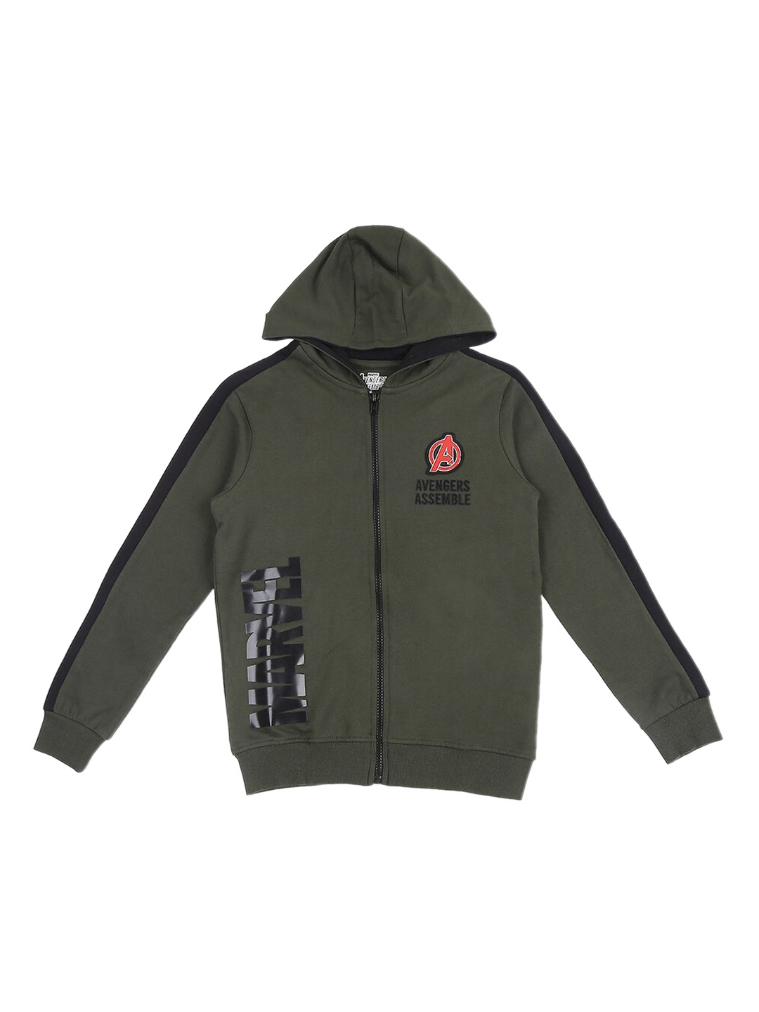 

Pantaloons Junior Boys Olive Green Printed Hooded Sweatshirt