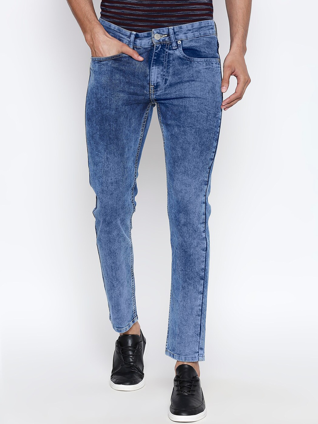 

People Men Blue Skinny Fit Mid-Rise Clean Look Jeans