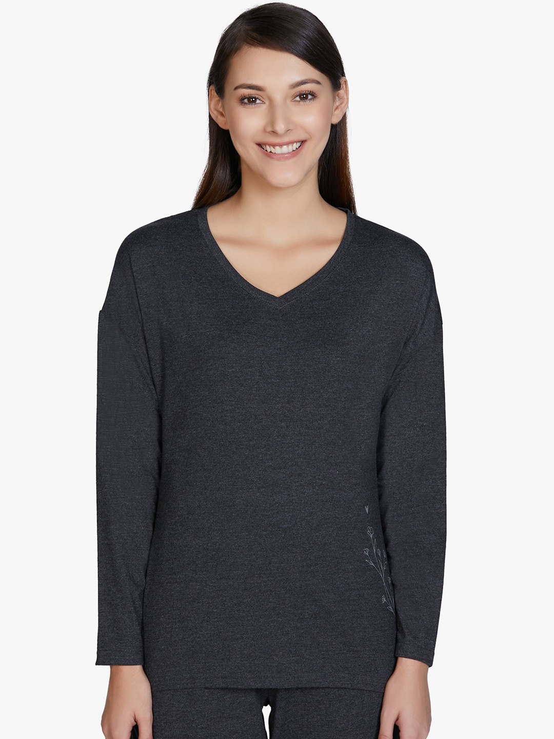 

Amante Women Grey Lounge T-Shirt, Charcoal