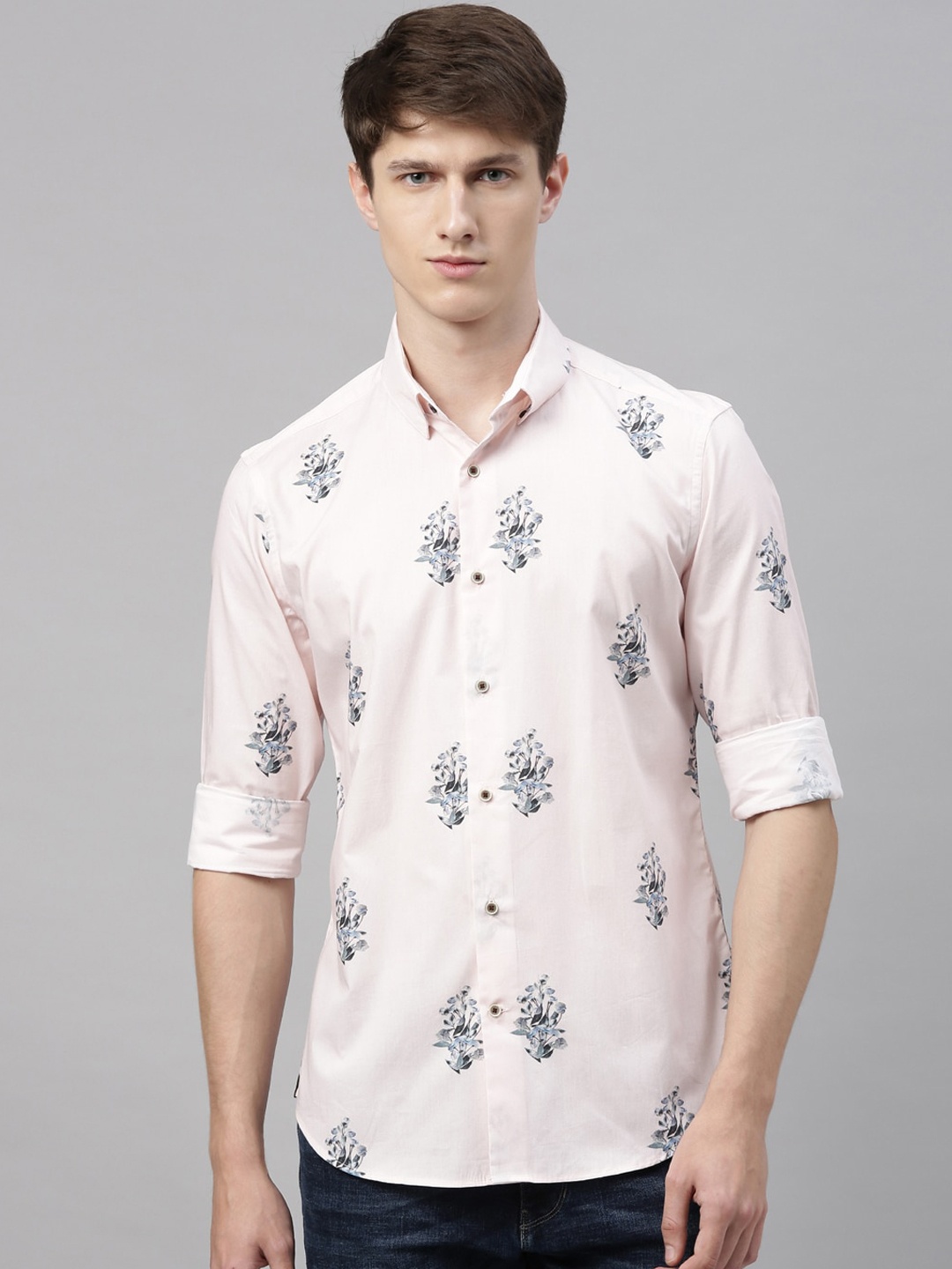 

RARE RABBIT Men Peach-Coloured Regular Fit Printed Casual Shirt