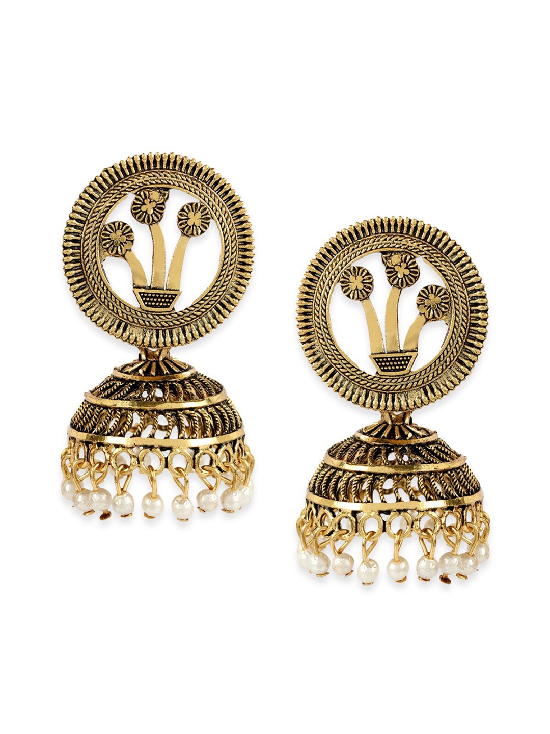 

ANIKAS CREATION Gold-Toned & White Dome Shaped Jhumkas