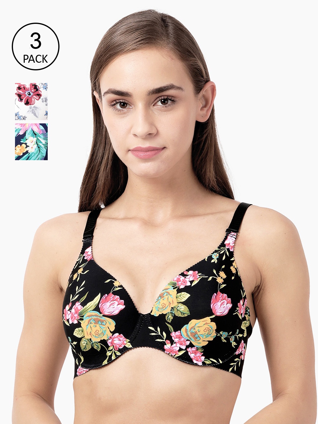 

shyaway Set of 3 Printed Underwired Lightly Padded Everyday Bra shya-com-220, Multi