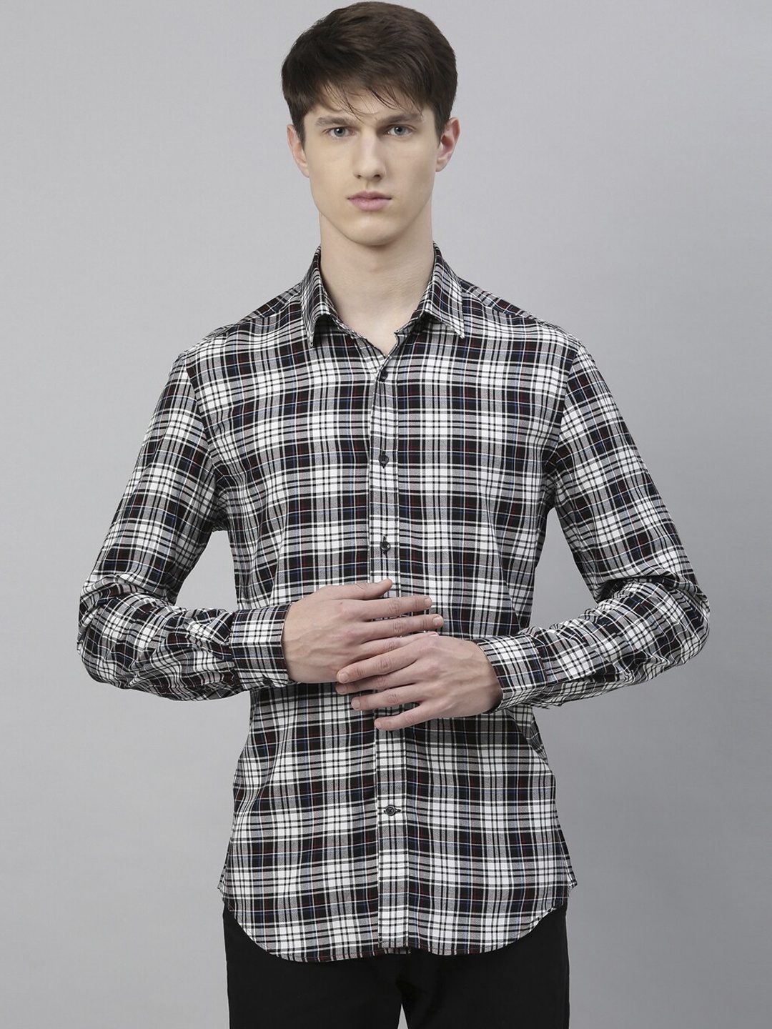 

RARE RABBIT Men Black & White Tailored Fit Checked Casual Shirt