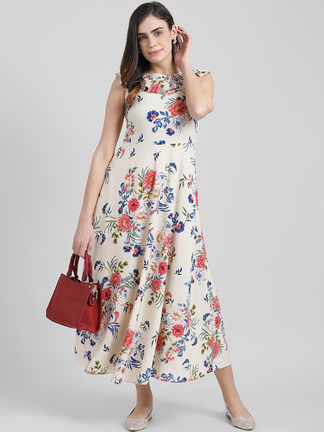 

Zink London Women Beige Printed Maxi Dress