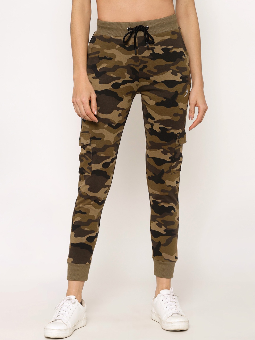 

SAPPER Women Brown & Black Camouflage Printed Slim-Fit Joggers