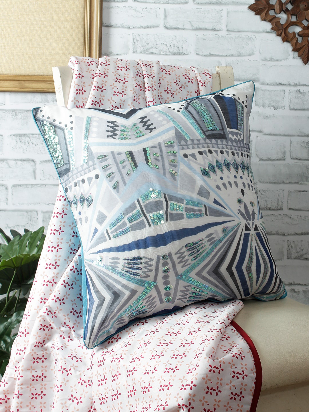

REME White & Blue Set of Single Embellished Square Cushion Covers