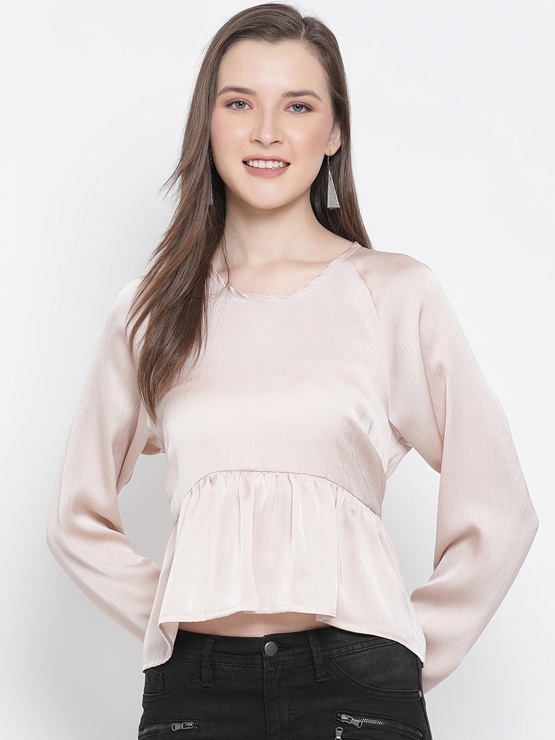 

Oxolloxo Women Beige Solid Peplum Top
