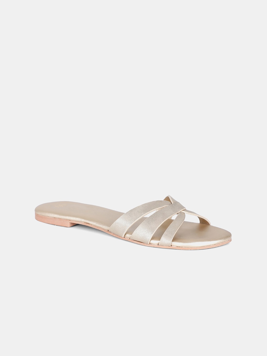 

W Women Gold-Toned Solid PU Open Toe Flats