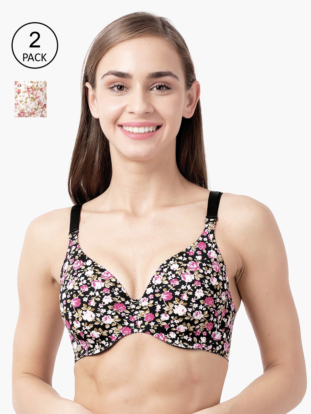 

shyaway Multicoloured Set of 2 Printed Underwired Lightly Padded Everyday Bra shy-com-28, Multi