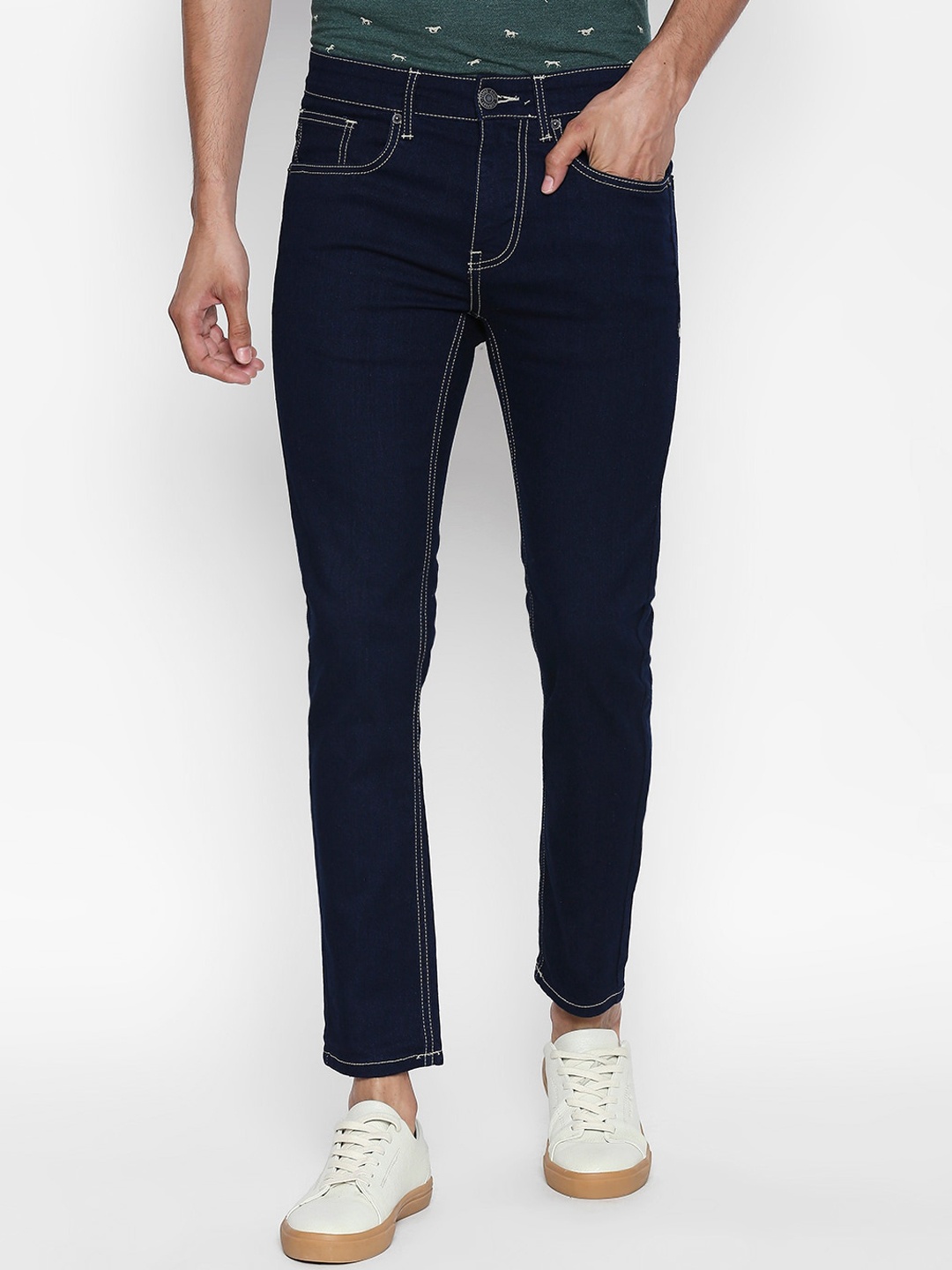 

People Men Navy Blue Skinny Fit Mid-Rise Clean Look Stretchable Jeans