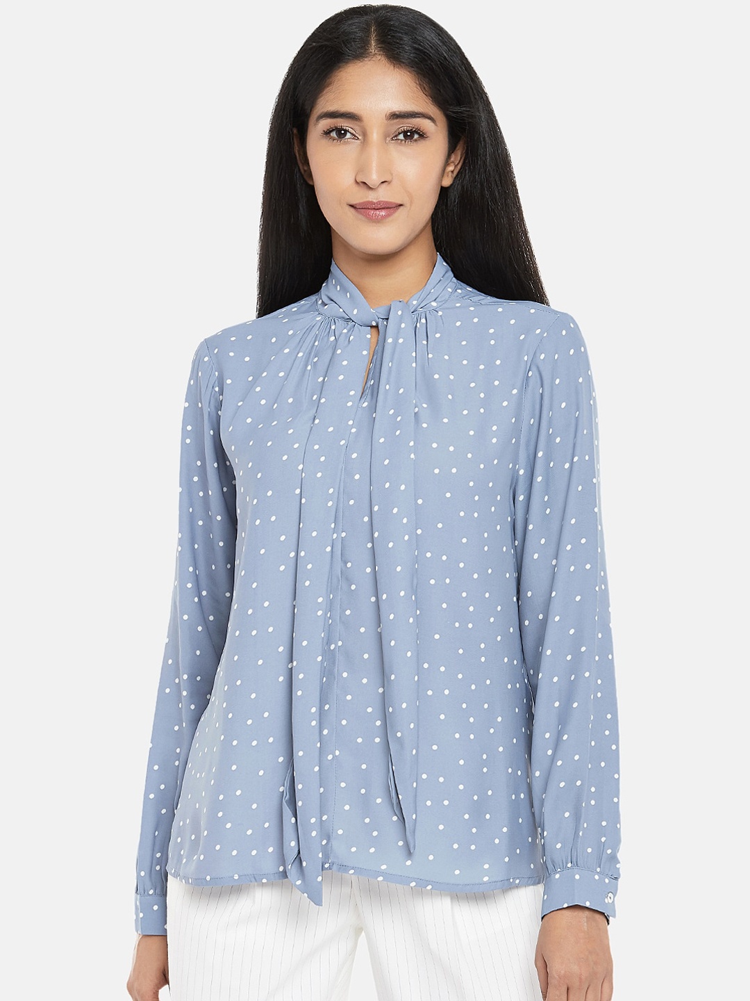 

Annabelle by Pantaloons Women Blue & Off-White Polka Dot Printed Top