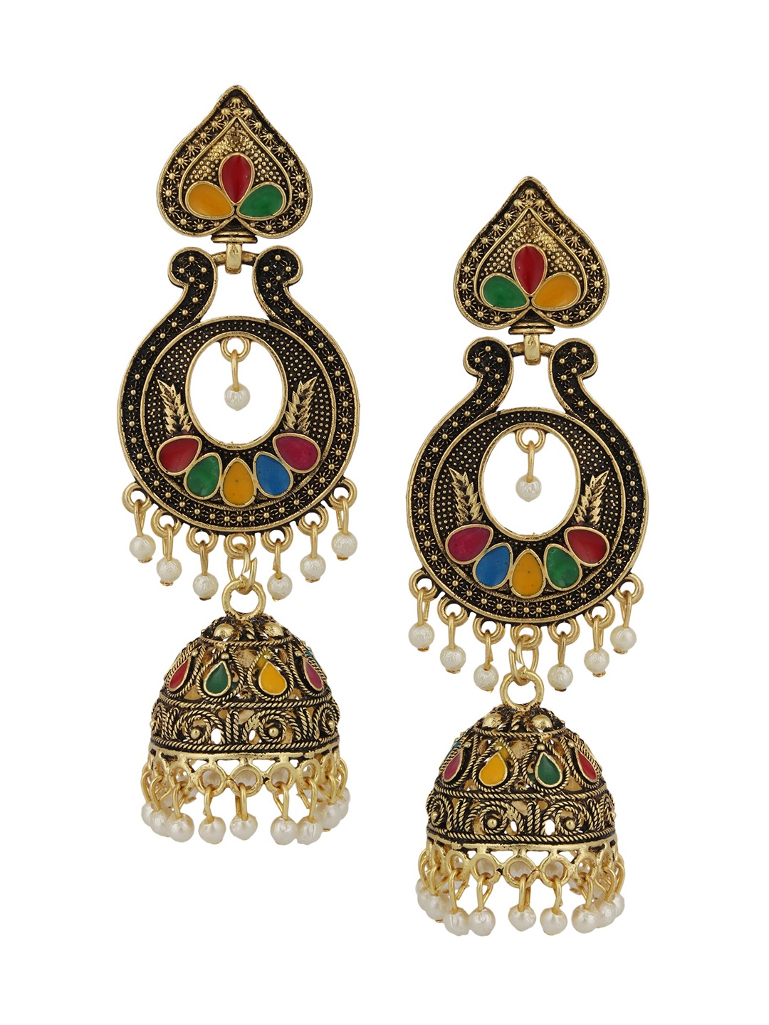 

ANIKAS CREATION Gold-Plated & White Dome Shaped Jhumkas