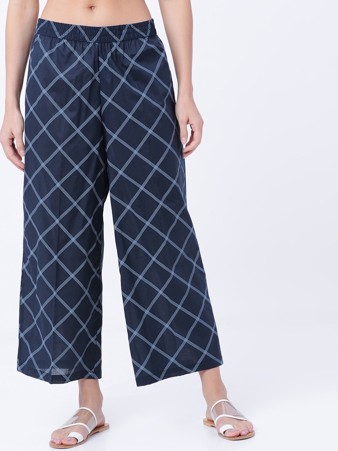 

Vishudh Women Navy Blue Checked Palazzo