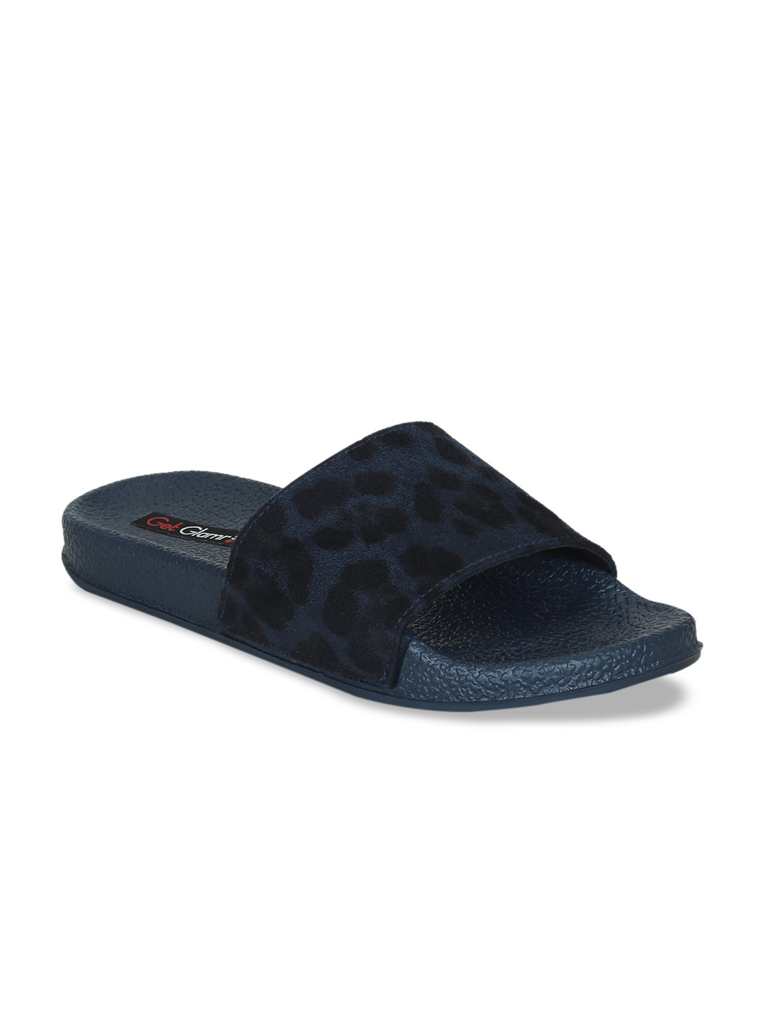 

Get Glamr Women Navy Blue Printed Sliders