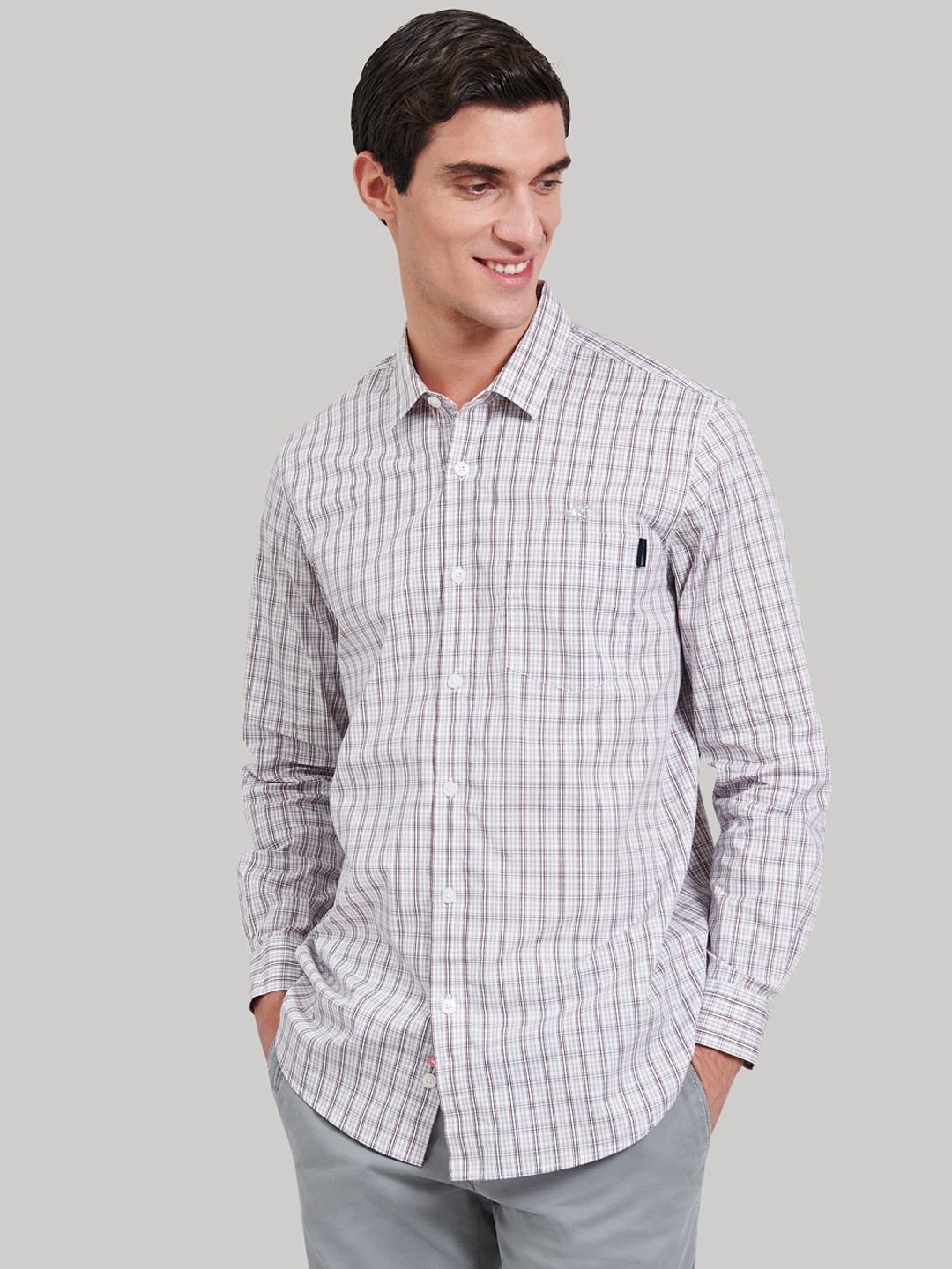 Beverly Hills Polo Club Men Grey Regular Fit Checked Casual Shirt