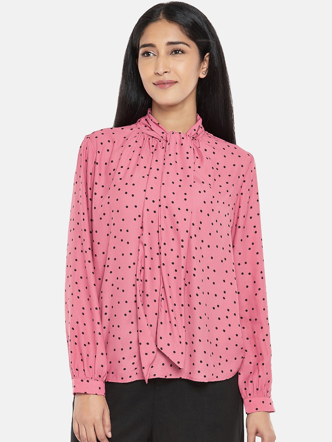 

Annabelle by Pantaloons Women Pink & Black Polka Dot Printed Top
