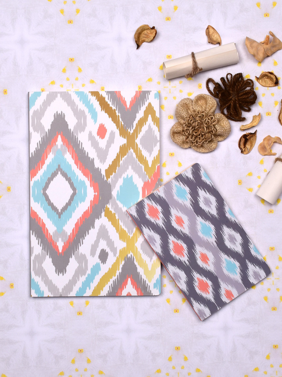 

Doodle Set Of 2 Inherited Ikat Printed Notebooks, Grey