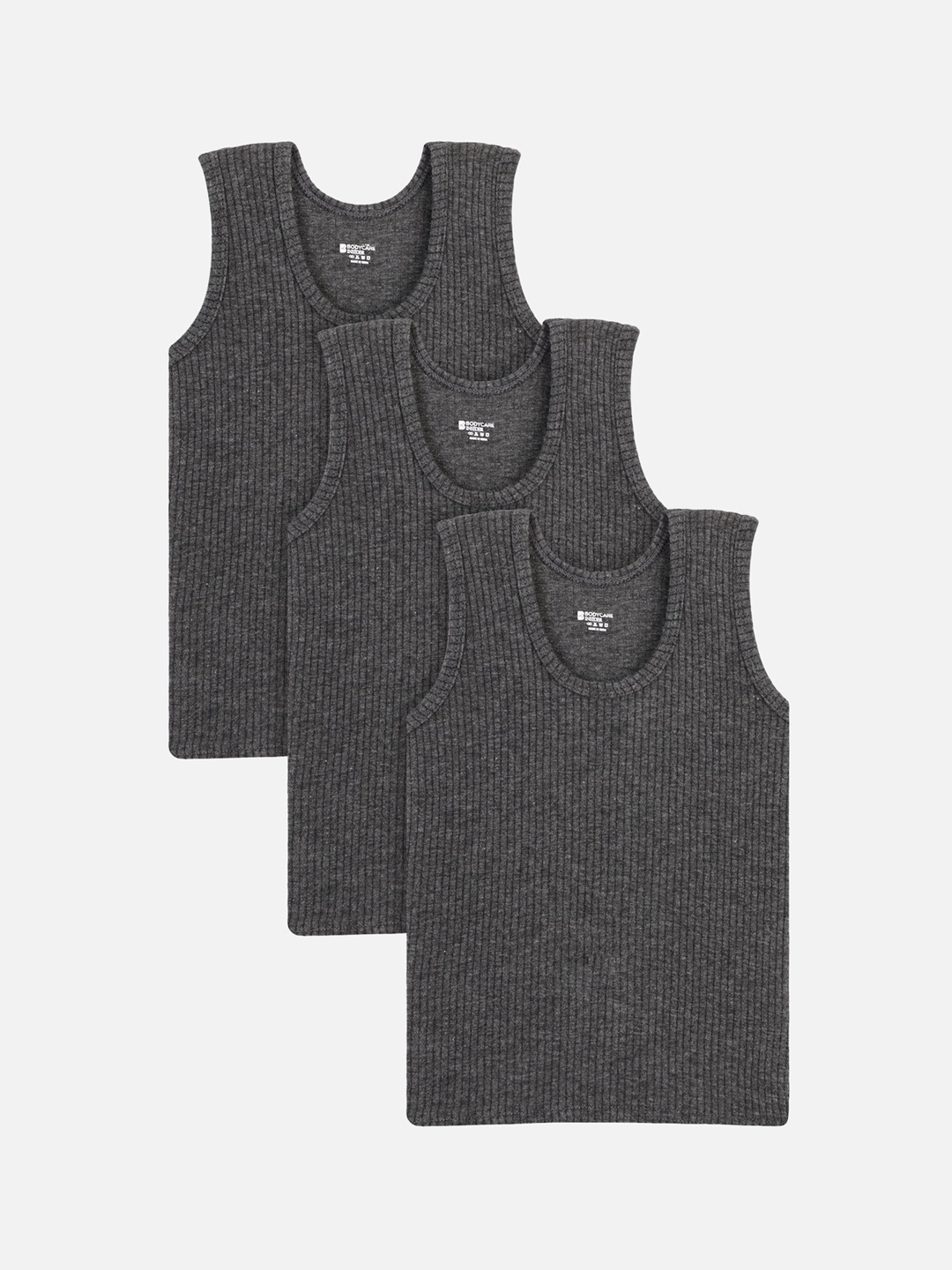 

BODYCARE INSIDER Unisex Kids Pack Of 3 Charcoal Grey Self-Design Thermal Tops