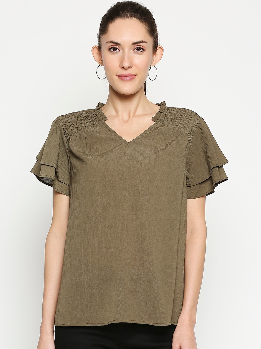 

Annabelle by Pantaloons Women Olive Green Solid Top