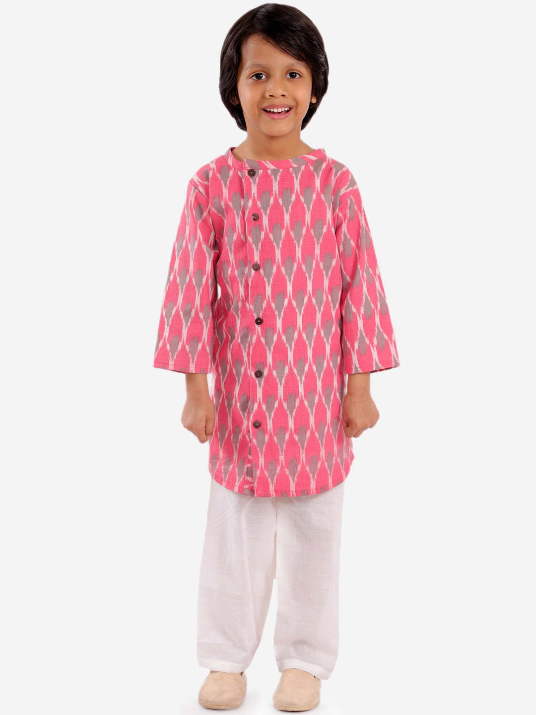 

Chipbeys Boys Pink & White Printed Kurti with Salwar
