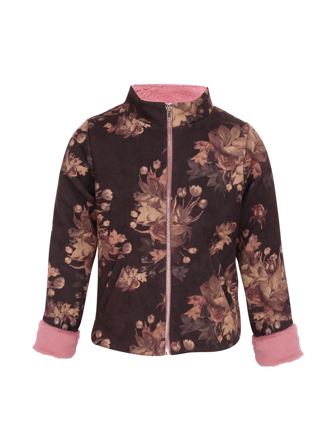 

CUTECUMBER Girls Brown & Pink Printed Tailored Jacket