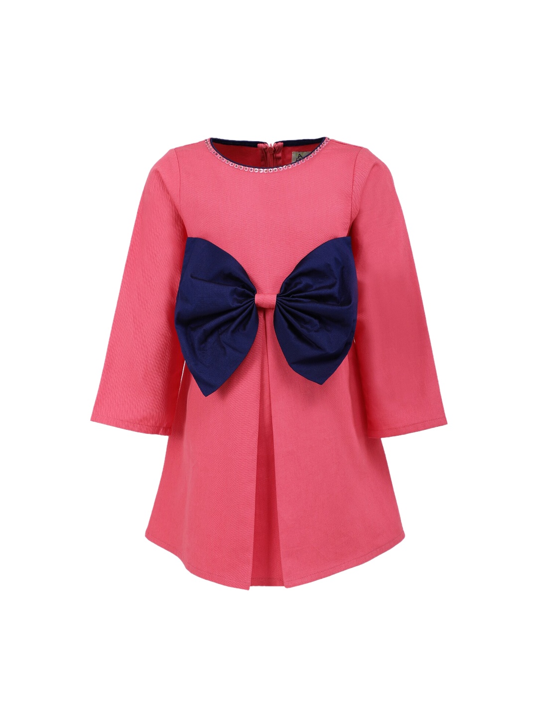 

A Little Fable Girls Pink Solid A-Line Cotton Dress