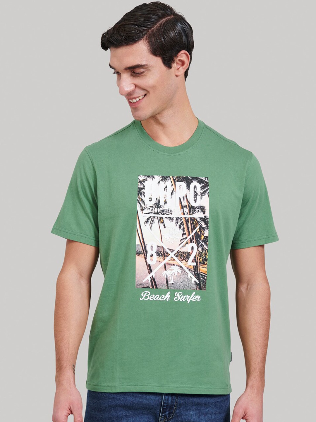 

Beverly Hills Polo Club Men Green Printed Round Neck T-shirt