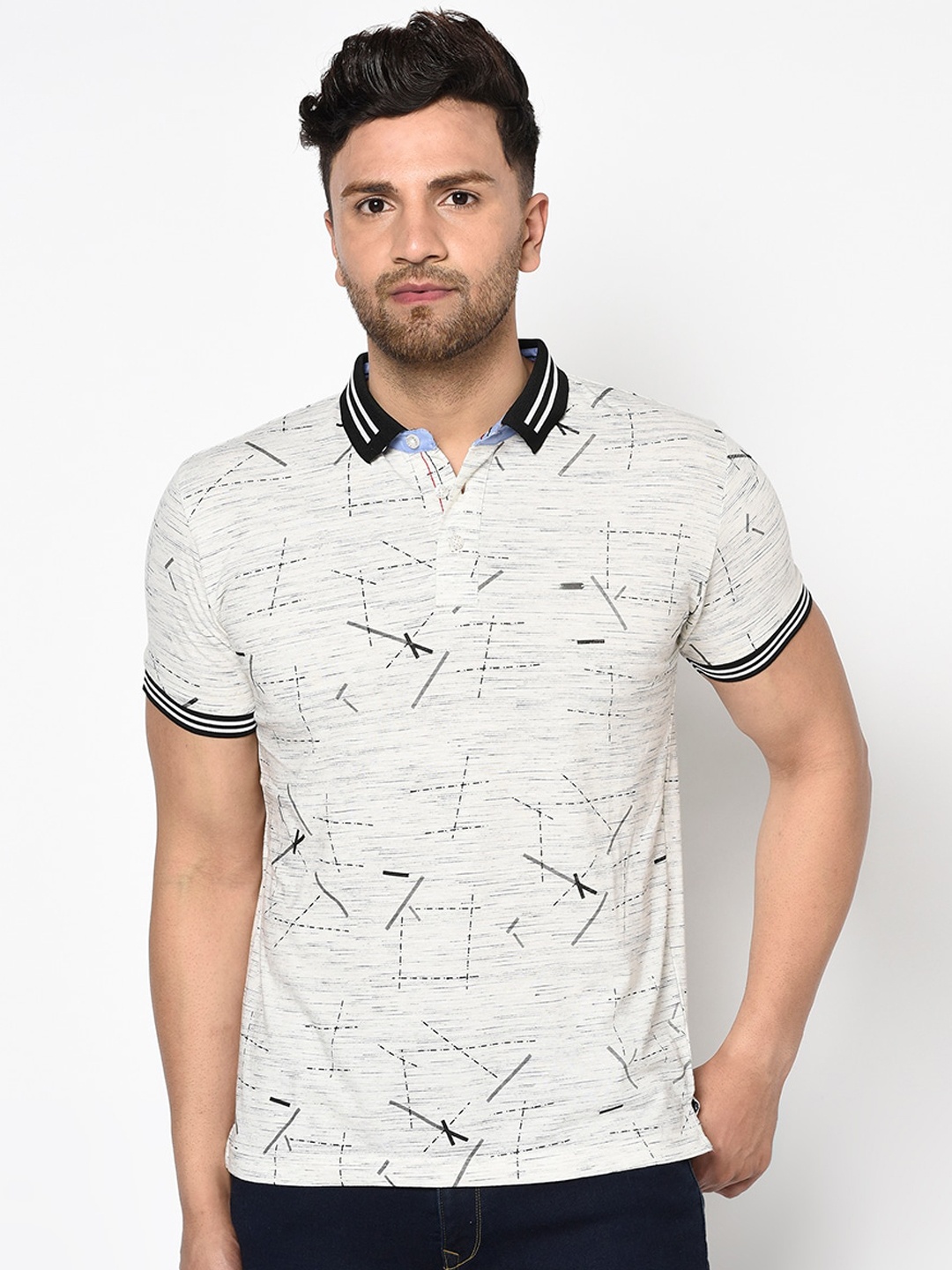 

Duke Men Off-White Printed Polo Collar T-shirt