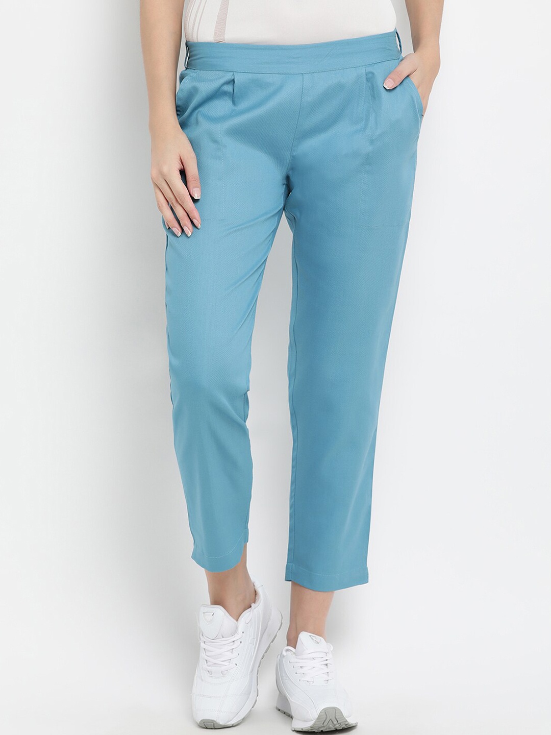 

THREAD MUSTER Women Blue Regular Fit Solid Trousers