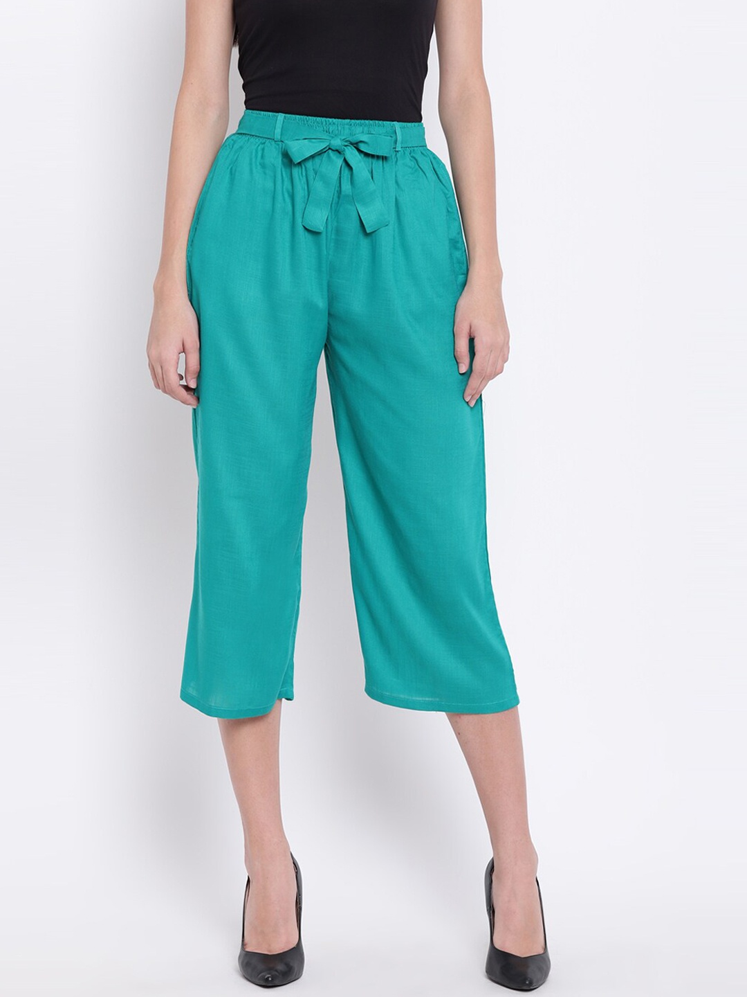 

RIVI Women Sea Green Regular Fit Solid Culottes