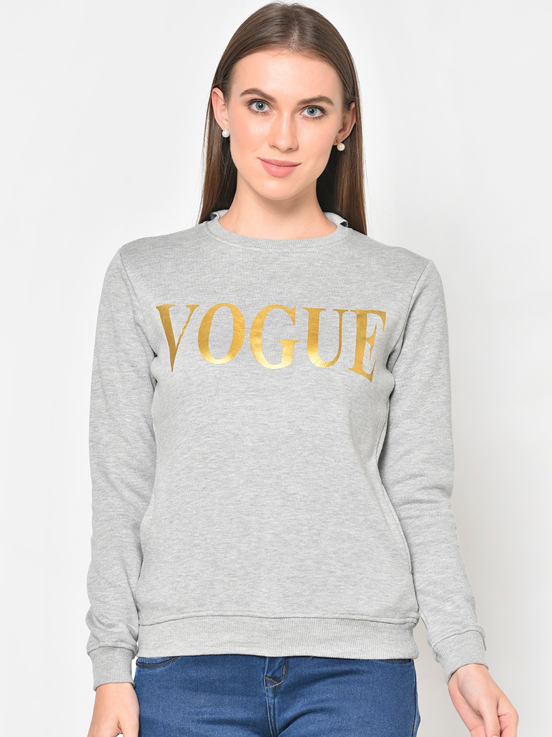 

Hapuka Women Grey Melange Printed Sweatshirt