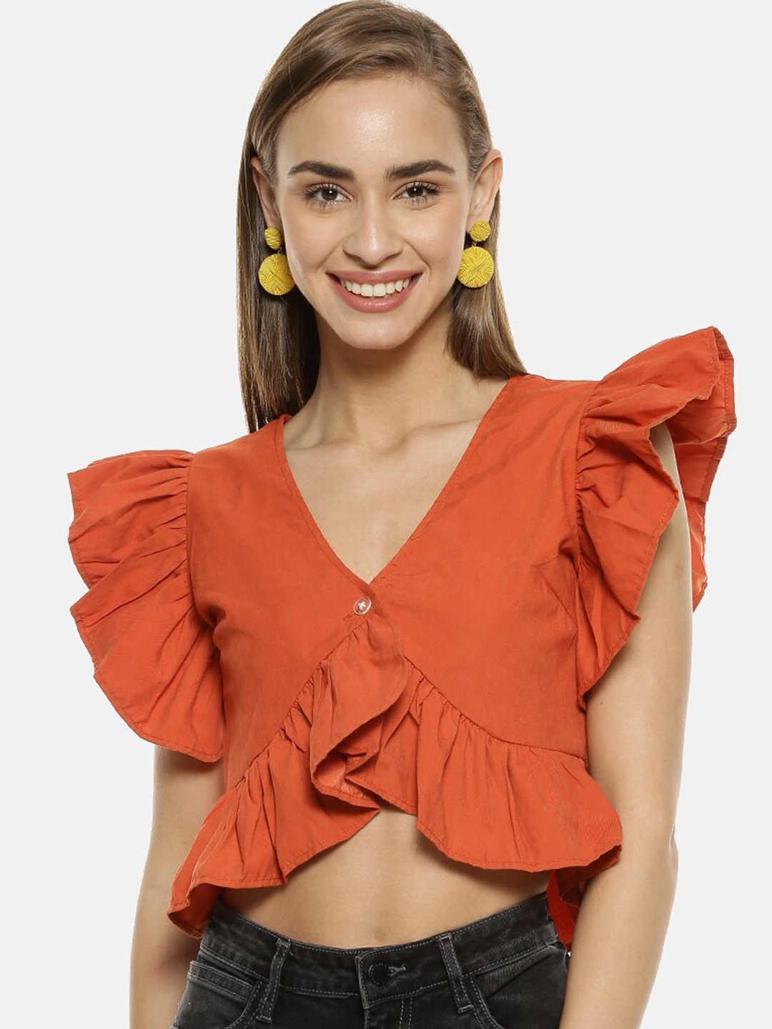 

Campus Sutra Women Orange Solid Crop Top