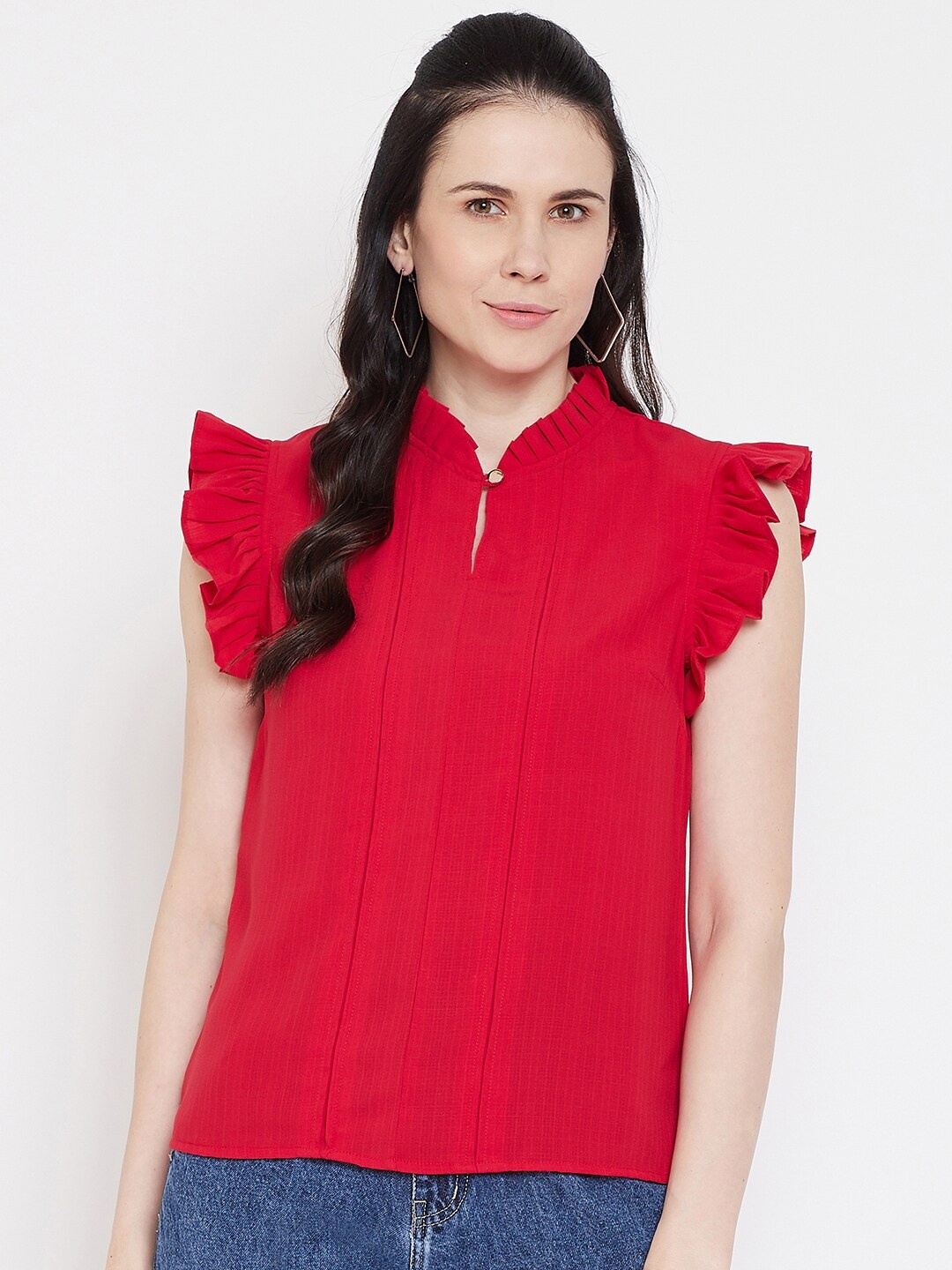Imfashini Women Red Solid Shirt Style Top