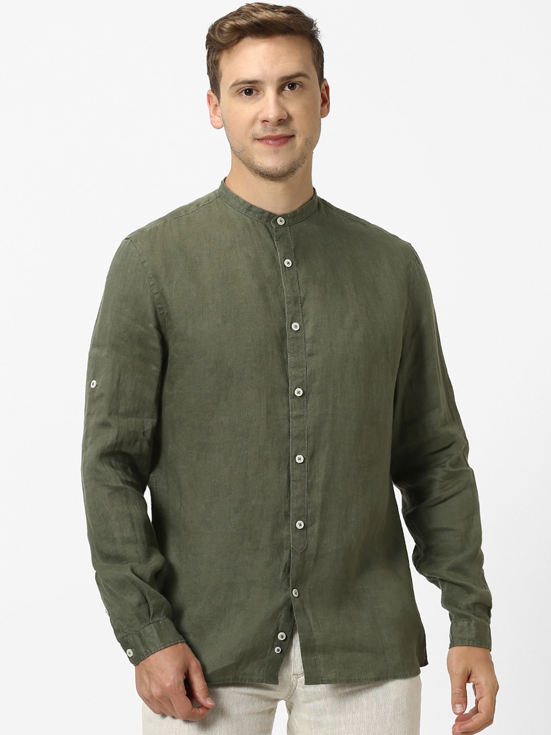 

Celio Men Olive Green Regular Fit Solid Casual Shirt